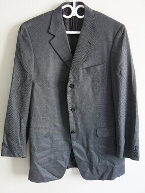Canali Silk Wool Blend Houndstooth 3 Button Blazer Jacket Coat - Size 54 L